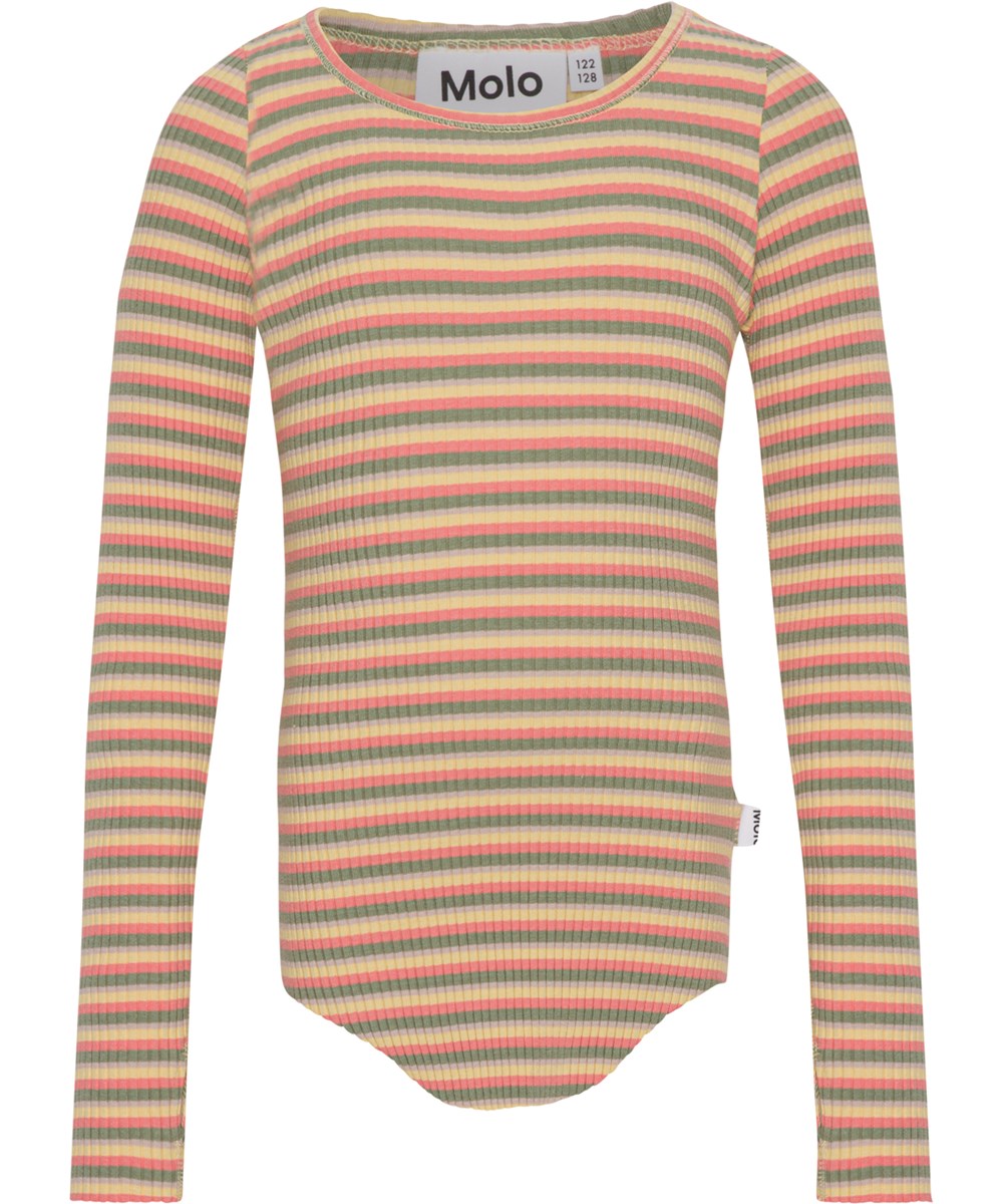 Rochelle - Sun Coral Moss - Randig långärmad ekologisk tröja.