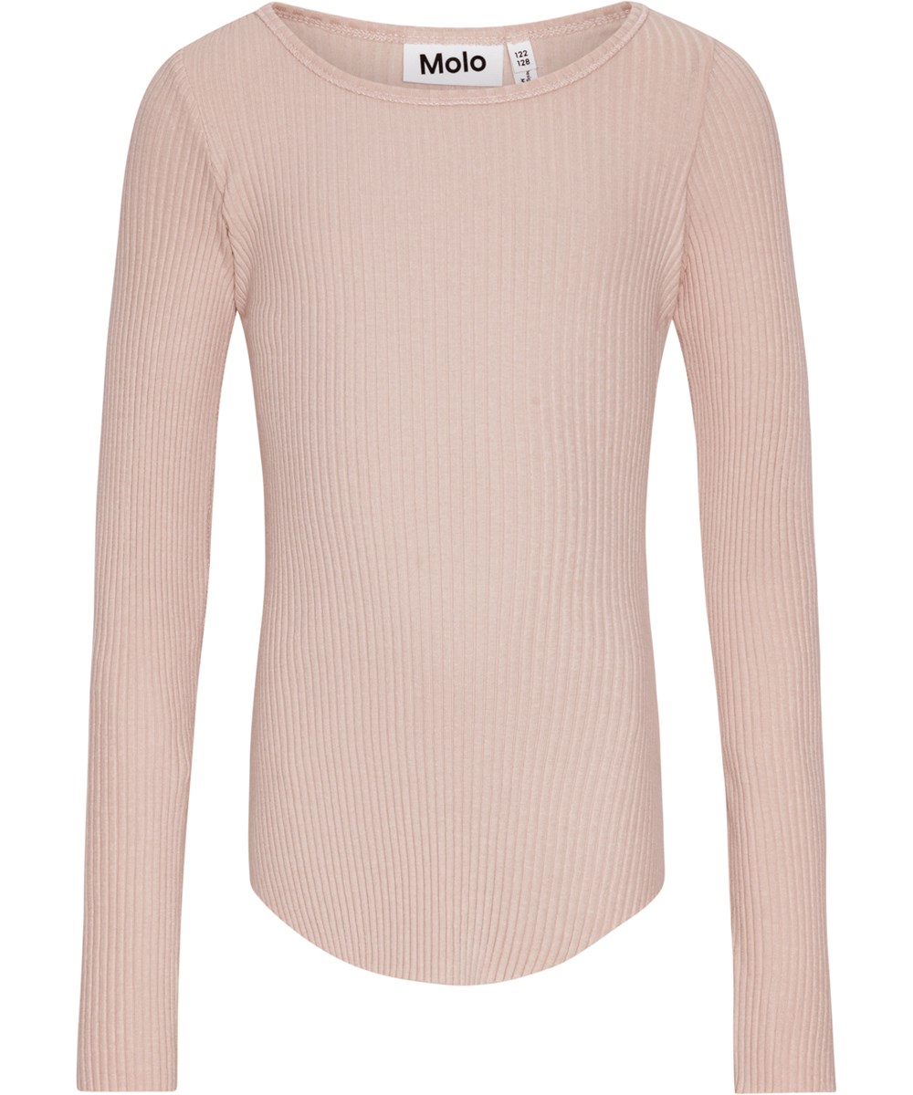 Rochelle - Petal Blush - Långärmad topp i puderfärgad, stretchig ekologisk bomullsribb.