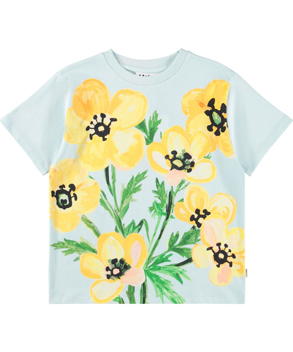 Rodney - Yellow Flora - Ljusblå T-shirt för barn i ekologisk bomull