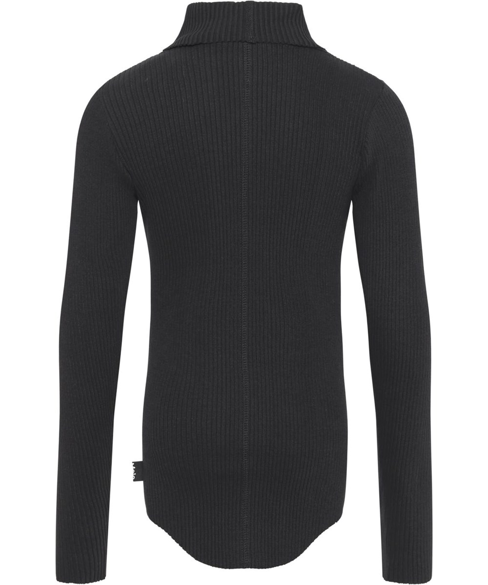 Romaine - Black - Ekologisk svart robbad polotröja sort rib rullekrave