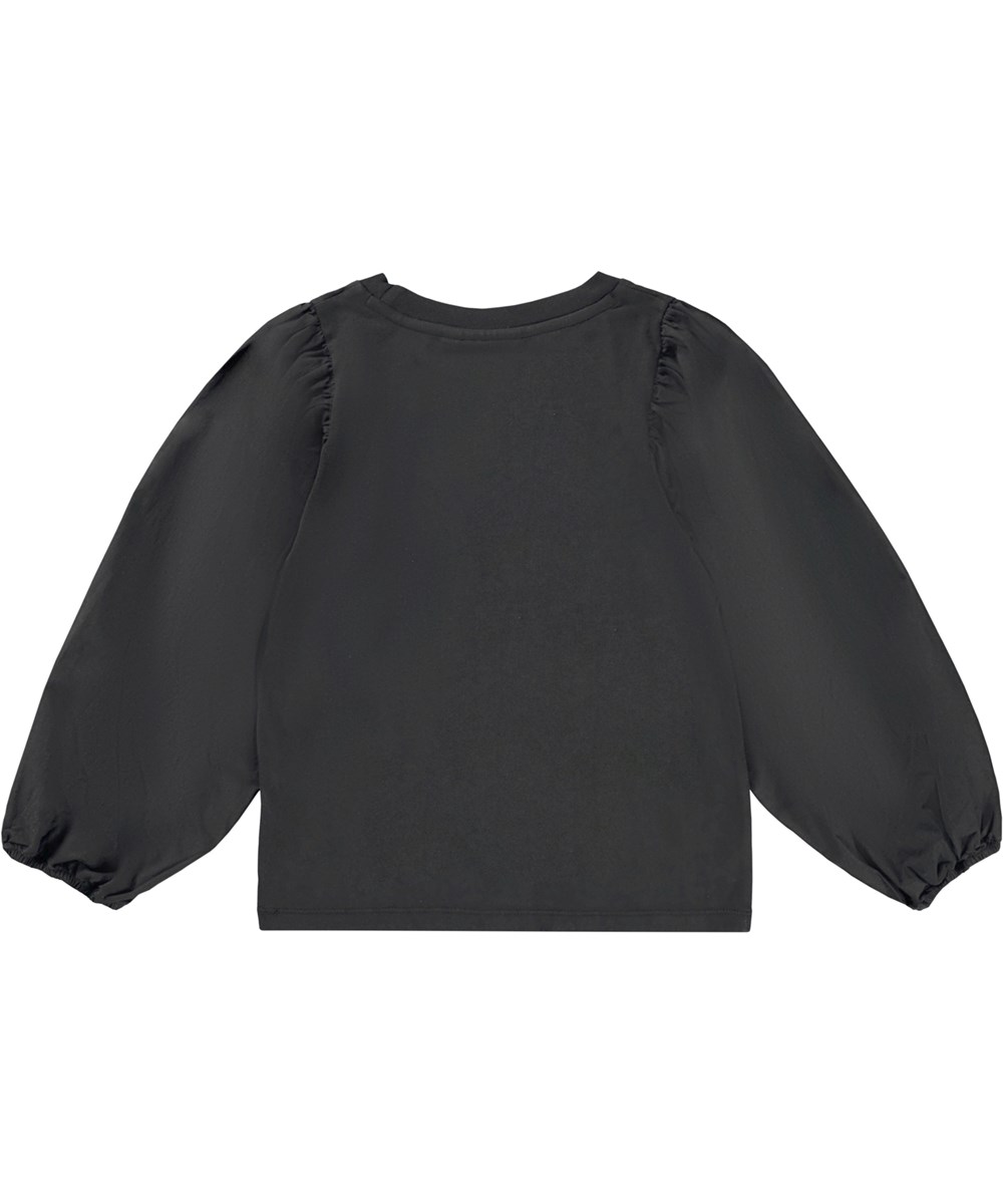 Rominda - Black - Svart ekologisk tröja med puffärmar.