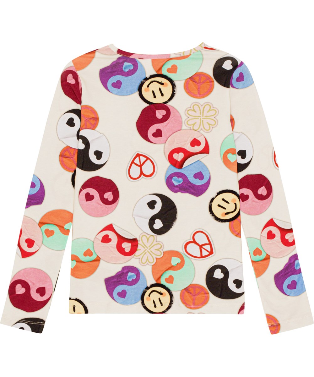 Rose - Yin Yang - Vit långärmad tröja i mjuk ekologisk bomull med yin och yang klistermärken. 
