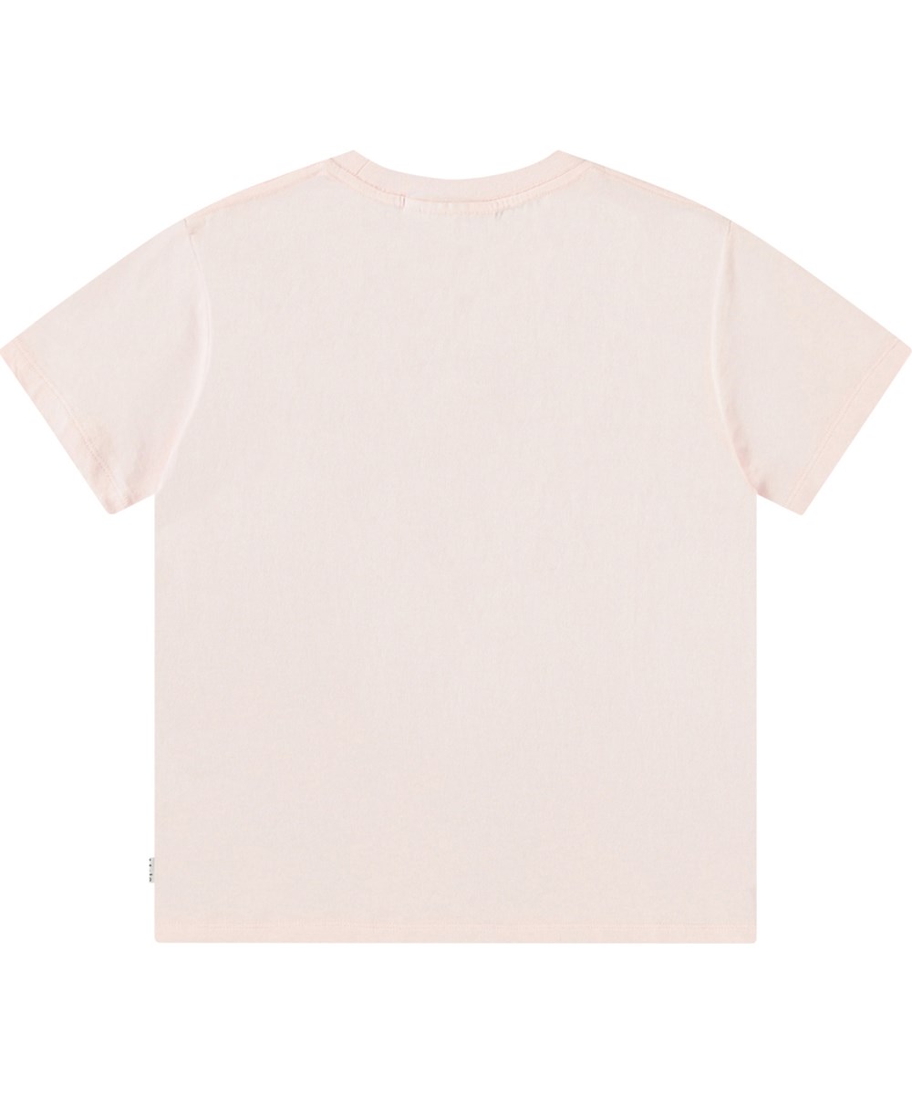 Roxo - Charlotte Pink - Rosa t-shirt för barn i ekologisk bomull med korta ärmar, ribbad halsringning och lös passform.