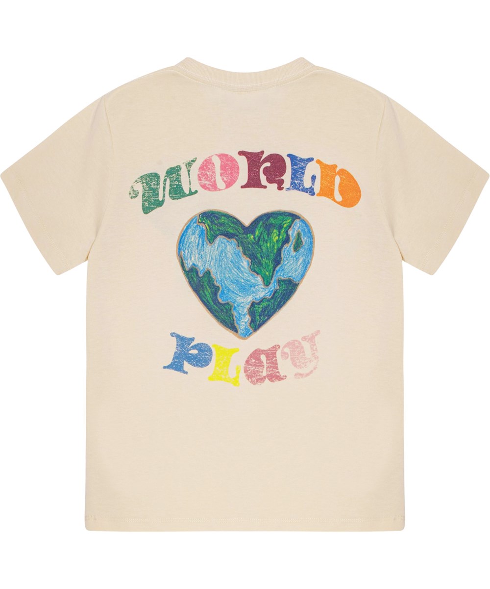 Roxo - World Play Heart - Off-white T-shirt i ekologisk bomull med tryck av ett hjärta.