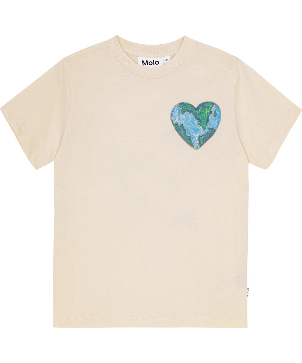 Roxo - World Play Heart - Off-white T-shirt i ekologisk bomull med tryck av ett hjärta.