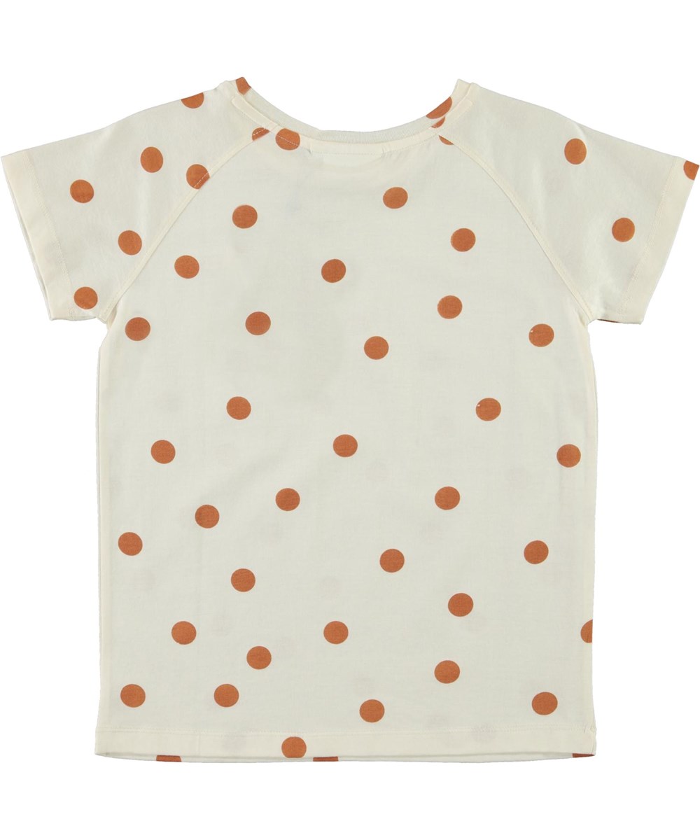 Rozalia - Autumn Dots - Ekologisk beige t-shirt med bruna prickar