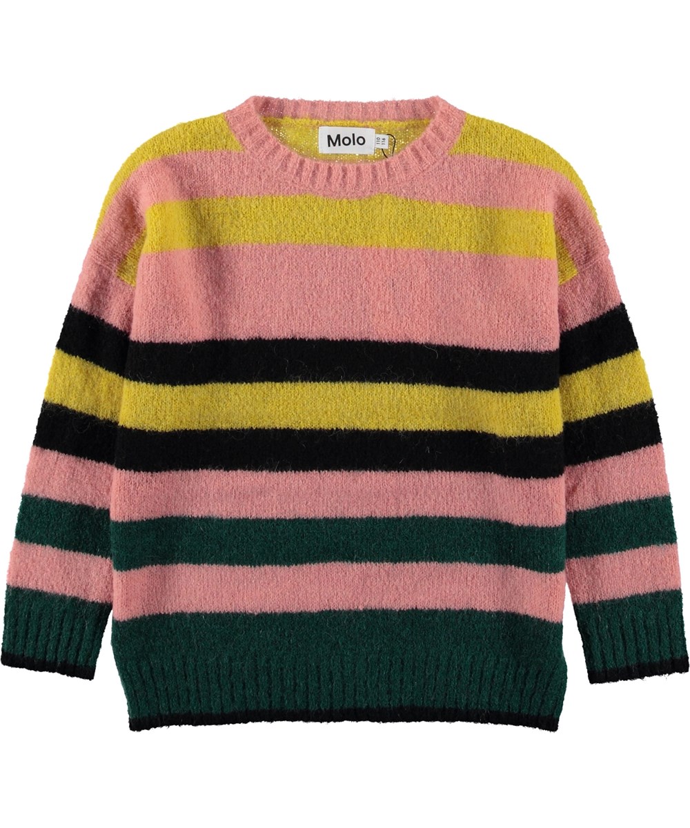 Geneen - Iregular Stripe - Rosa stickad blus med ränder.
