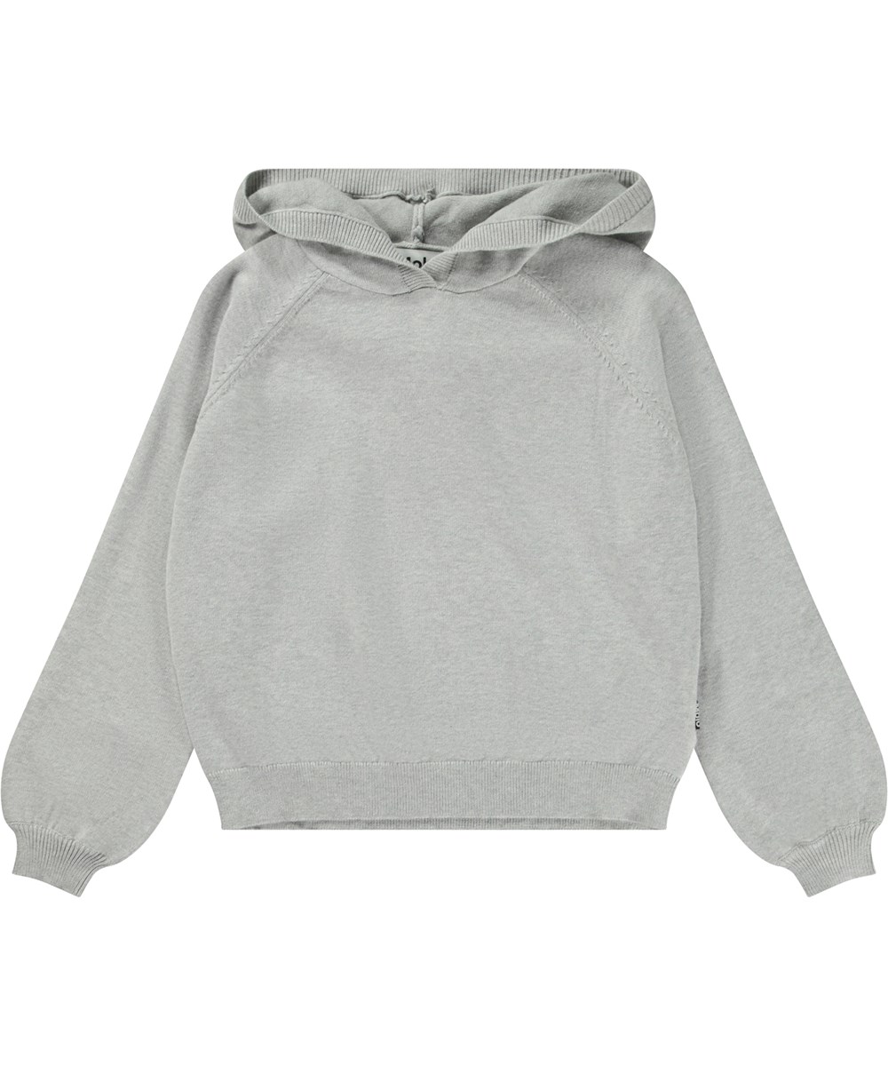 Georgia - Light Grey Melange - Ljusgrå stickad luvtröja.