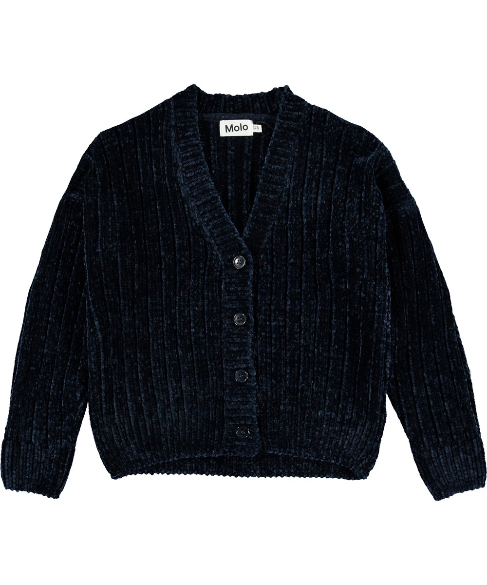 Gianna - Ink Blue - Mörkblå chenille-kofta