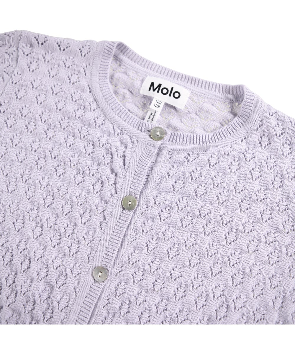 Gilda - Thistle - Feminin lila kofta för barn tillverkad av ekologisk bomull.