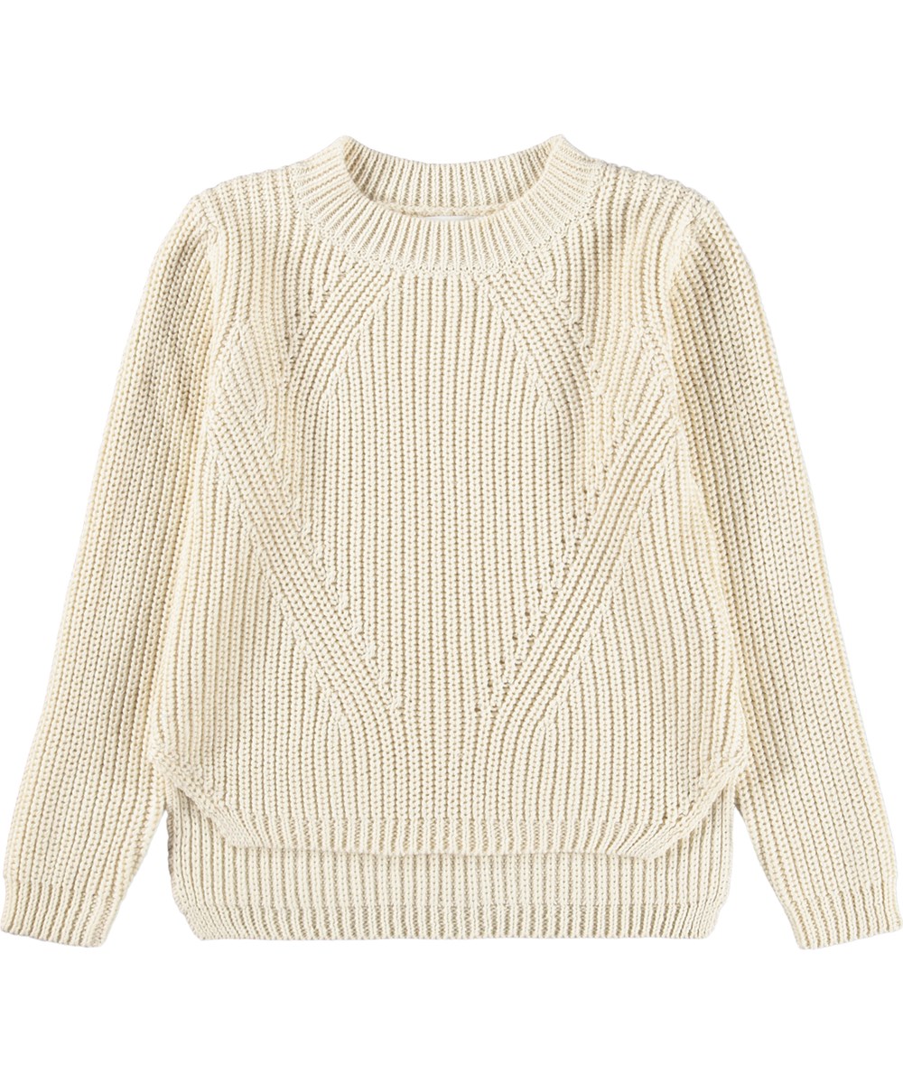 Gillis - Summer Sand - Off-white stickad tröja för barn i ekologisk bomull