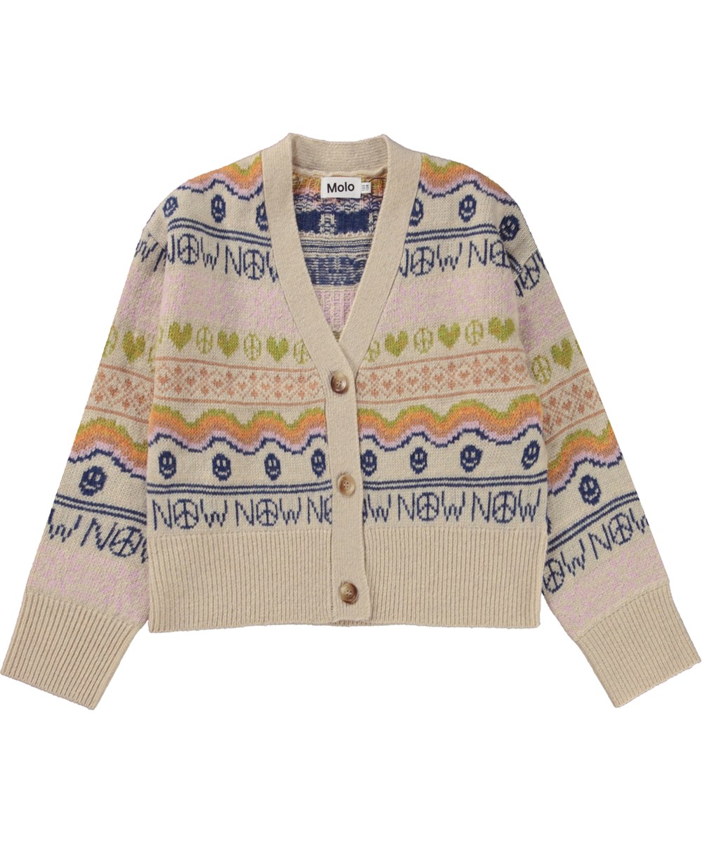 Gilly - Peace Now Knit - Råvit stickad kofta med nordiskt mönster.