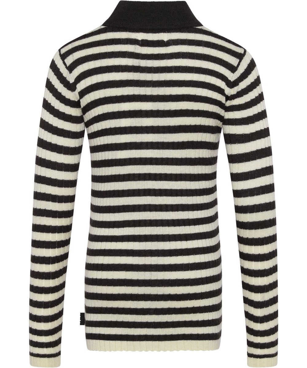 Gitte - Marzipanbrownstripe - Svart och vit randig kashmirtröja