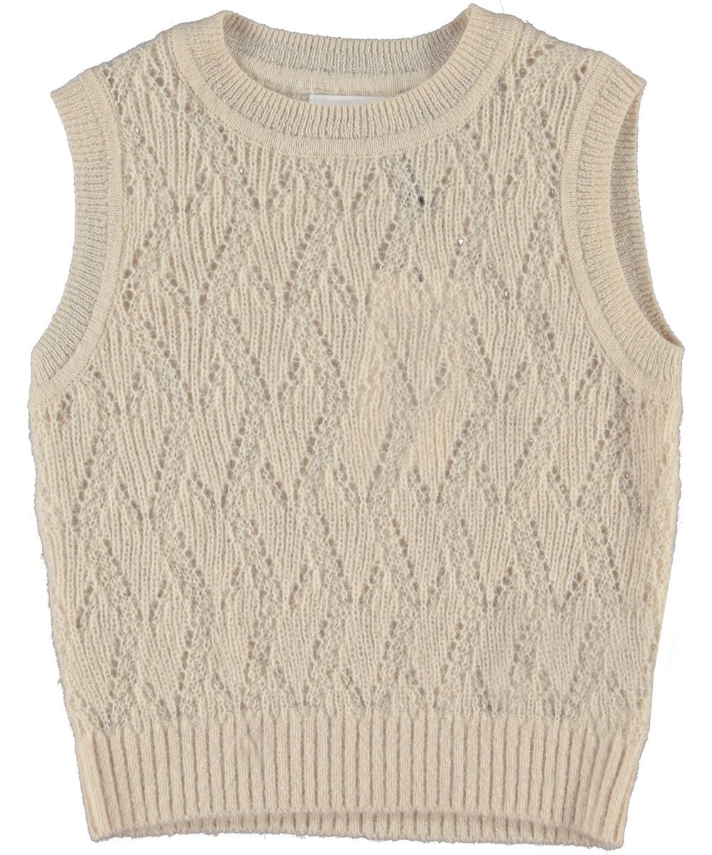 Greta - Pearled Ivory - Råvit stickad väst.