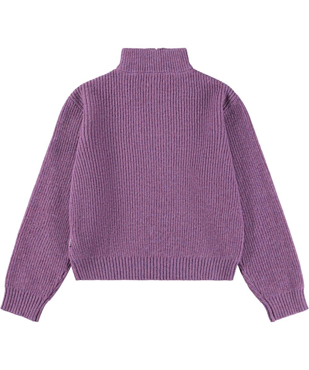 Gretta - Purple Ray - Lila ribbstickad tröja för barn gjord av en ullblandning.