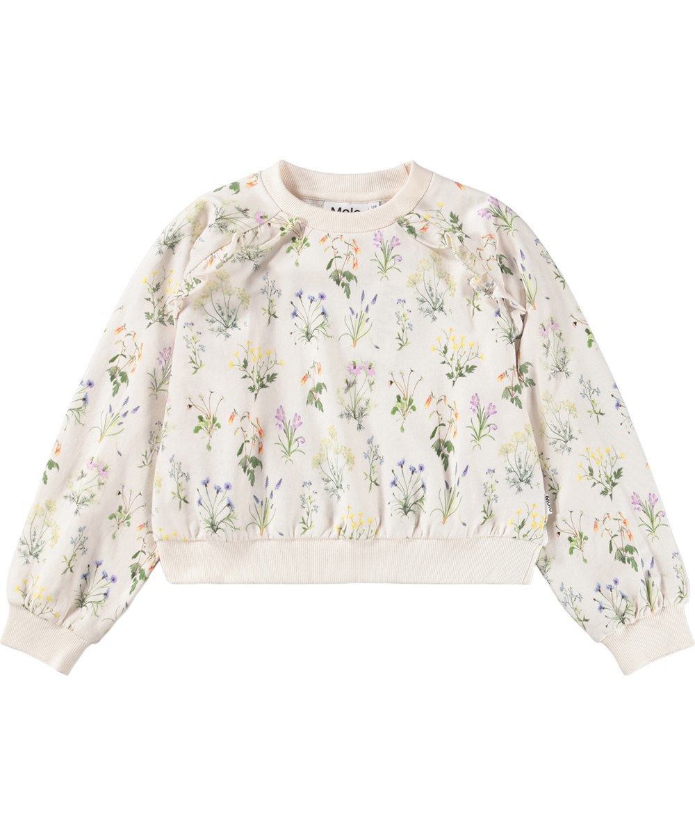 Mabel - Primavera - Beige sweatshirt för barn i ekologisk bomull med blommönster