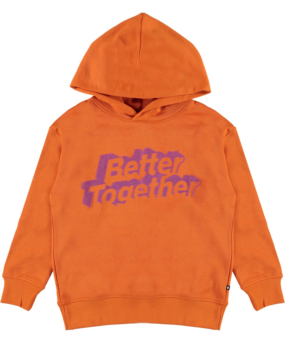 Madelyn - Pumpkin - Orange huvtröja med lila text