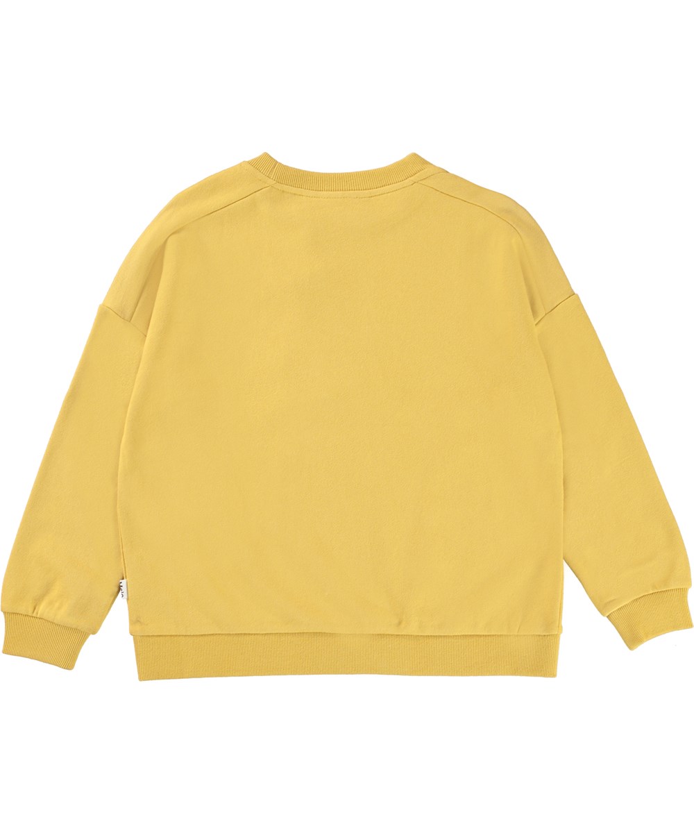 Mandy - Straw Field - Ekologisk gul sweatshir med broderi av en fågel.