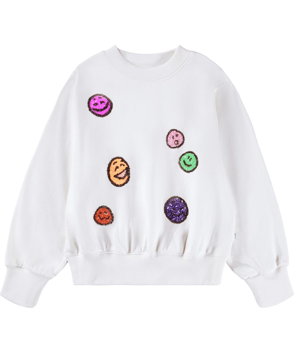 Marge - Buttercream - Off-white sweatshirt för barn i ekologisk bomull med broderade paljetthuvuden.