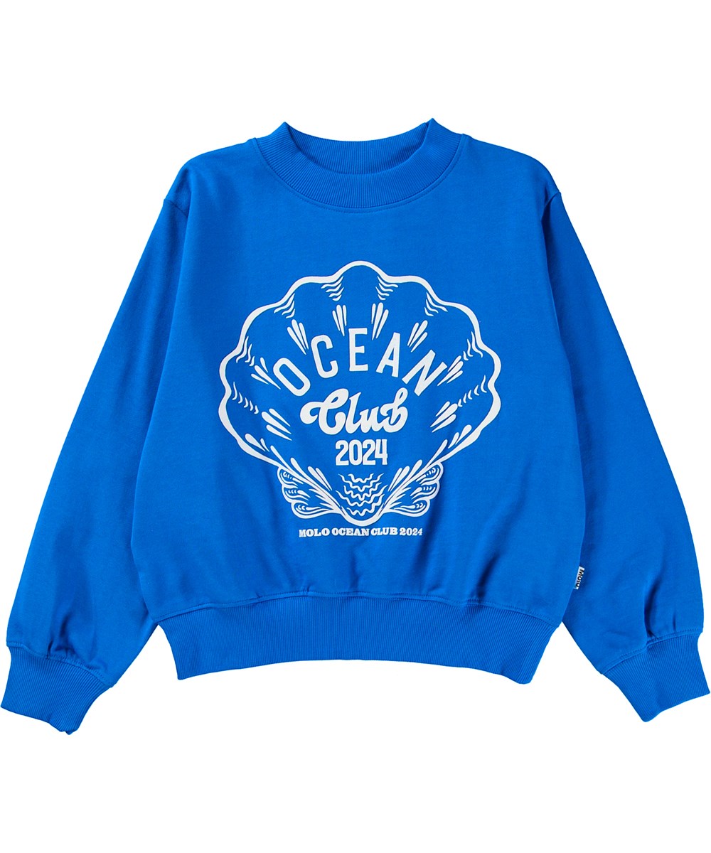 Marge - Retro Blue - Blå sweatshirt i ekologisk bomull med snäckor.