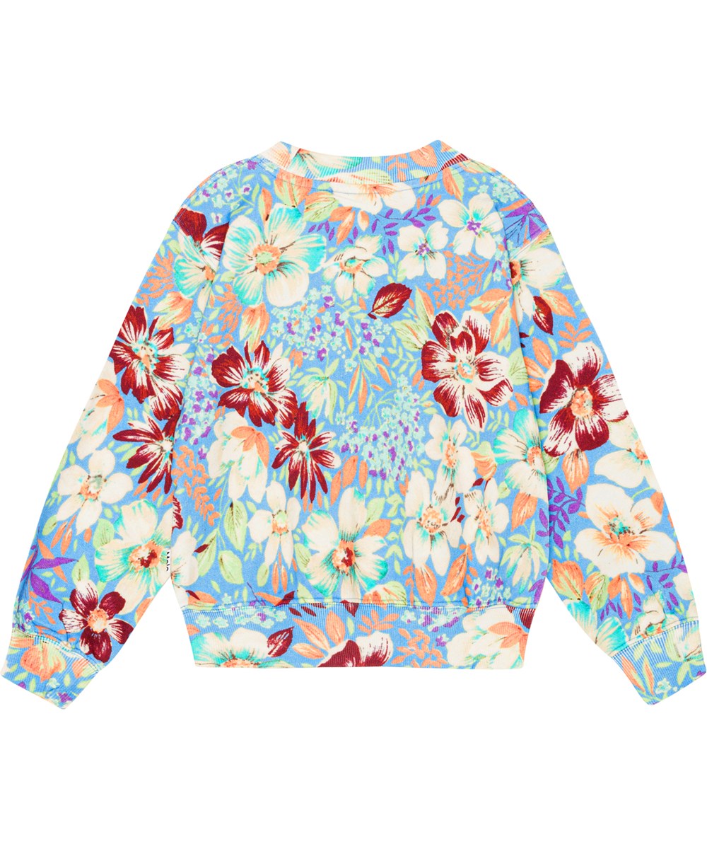 Marge - Spring Bloom - Blålila sweatshirt i ekologisk bomull med blommor. 