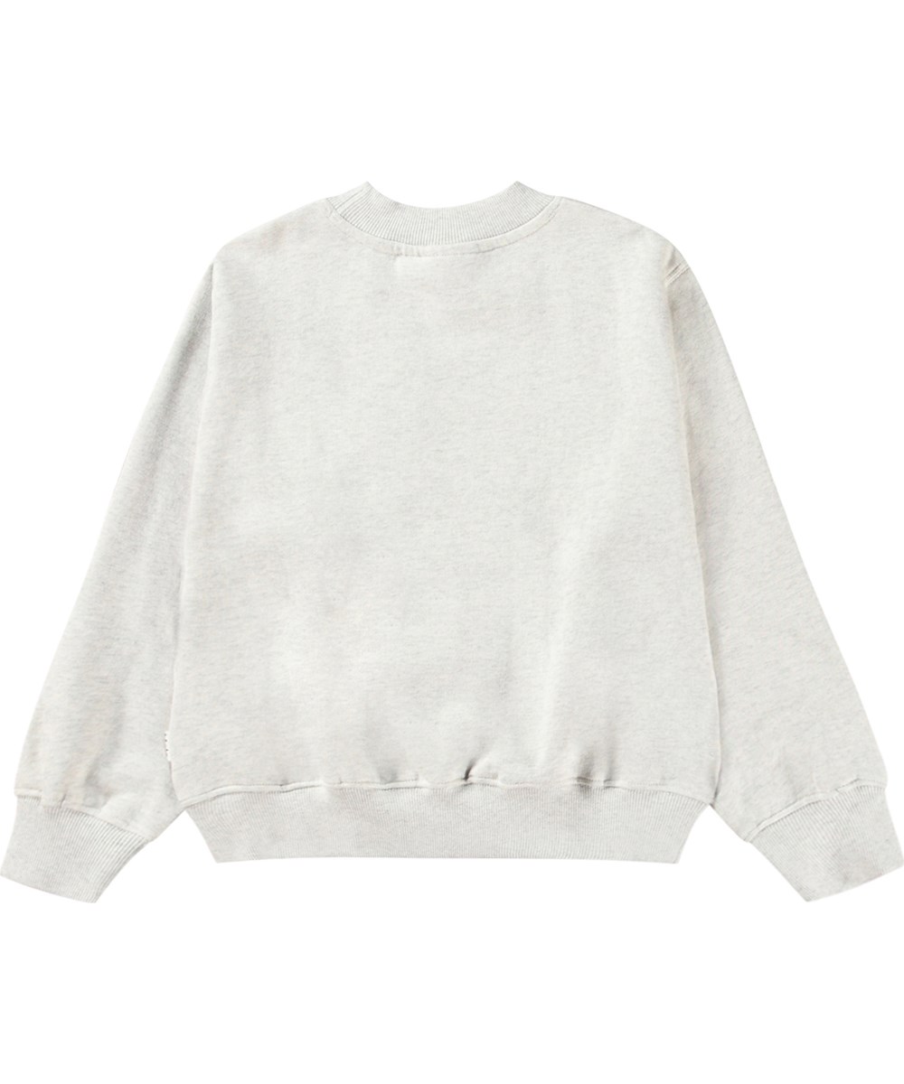 Marge - Vibe Check - Oversized ljusgrå melange sweatshirt med ribbad kant och djurtryck.