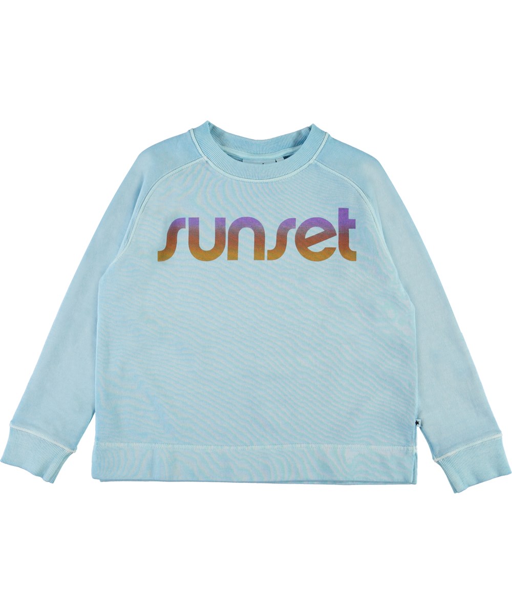 Margit - Sea Angel - Ljusblå sweatshirt med texten sunset