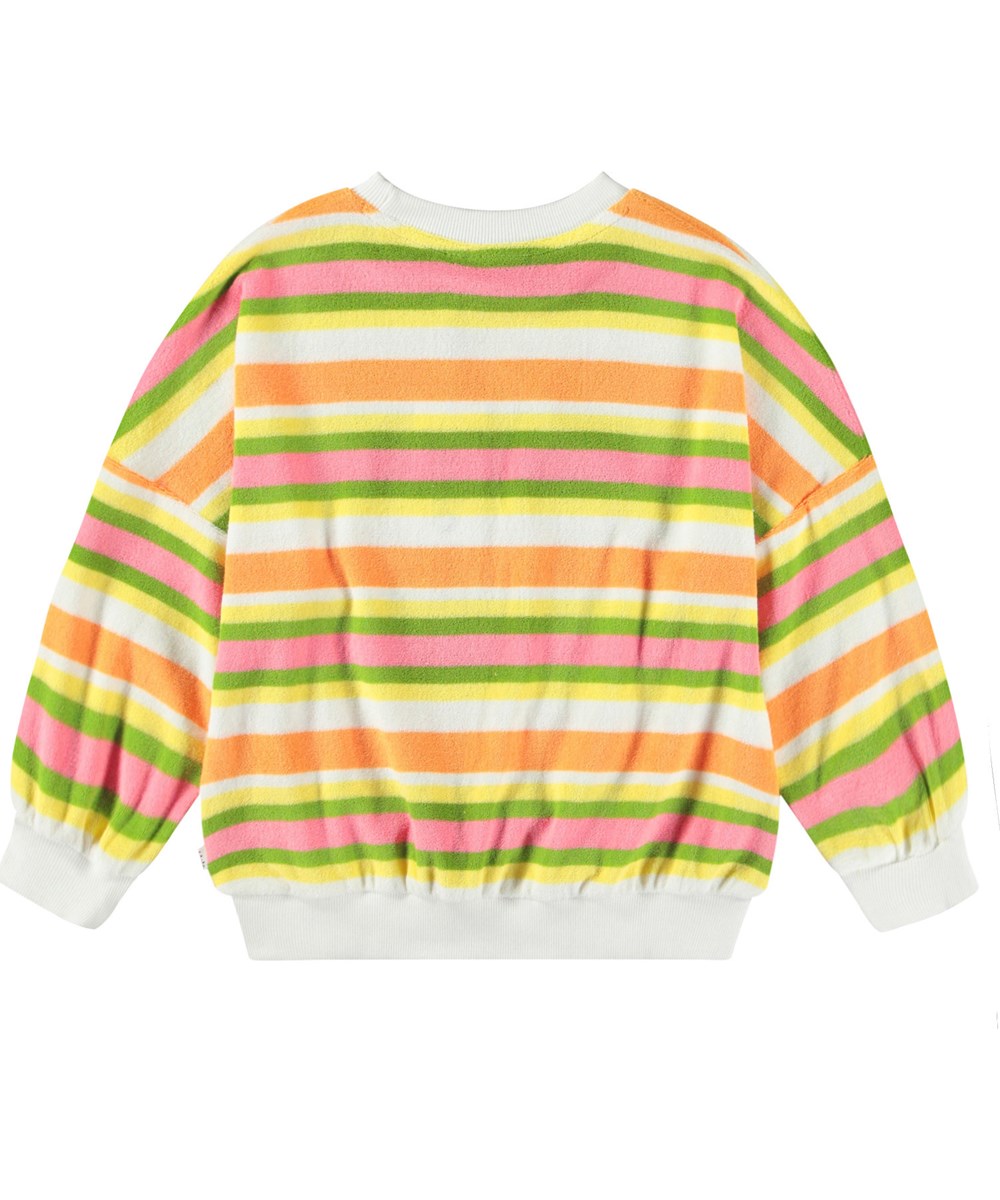 Marika - Happy Stripe - Randig frottétröja för barn i mjuk ekologisk bomull med ribbade kanter vid halsen, ärmsluten och nederkanten på tröjan.