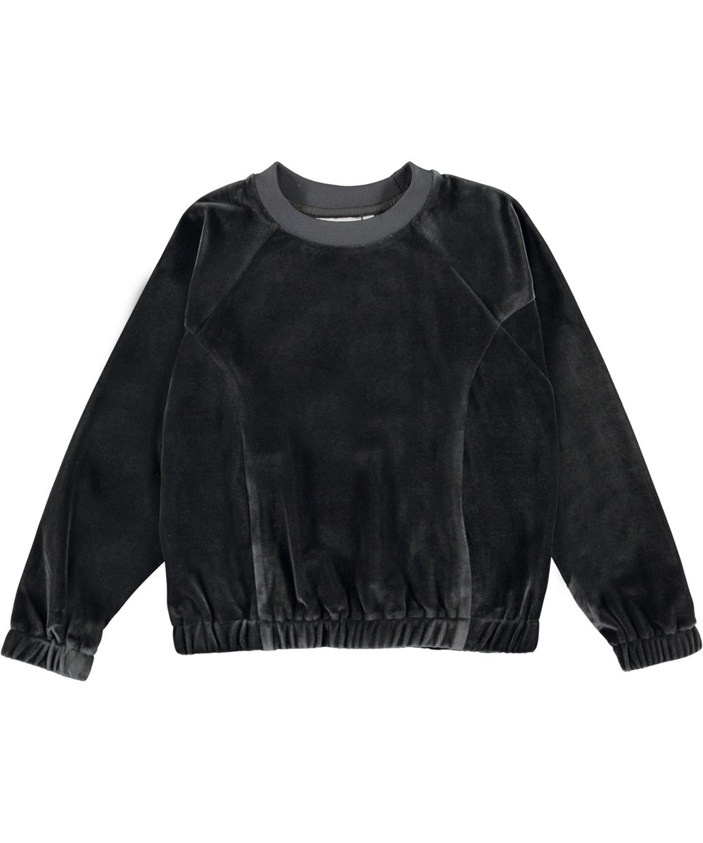 Marion - Space Grey - Mörkgrå sweatshirt i velour.