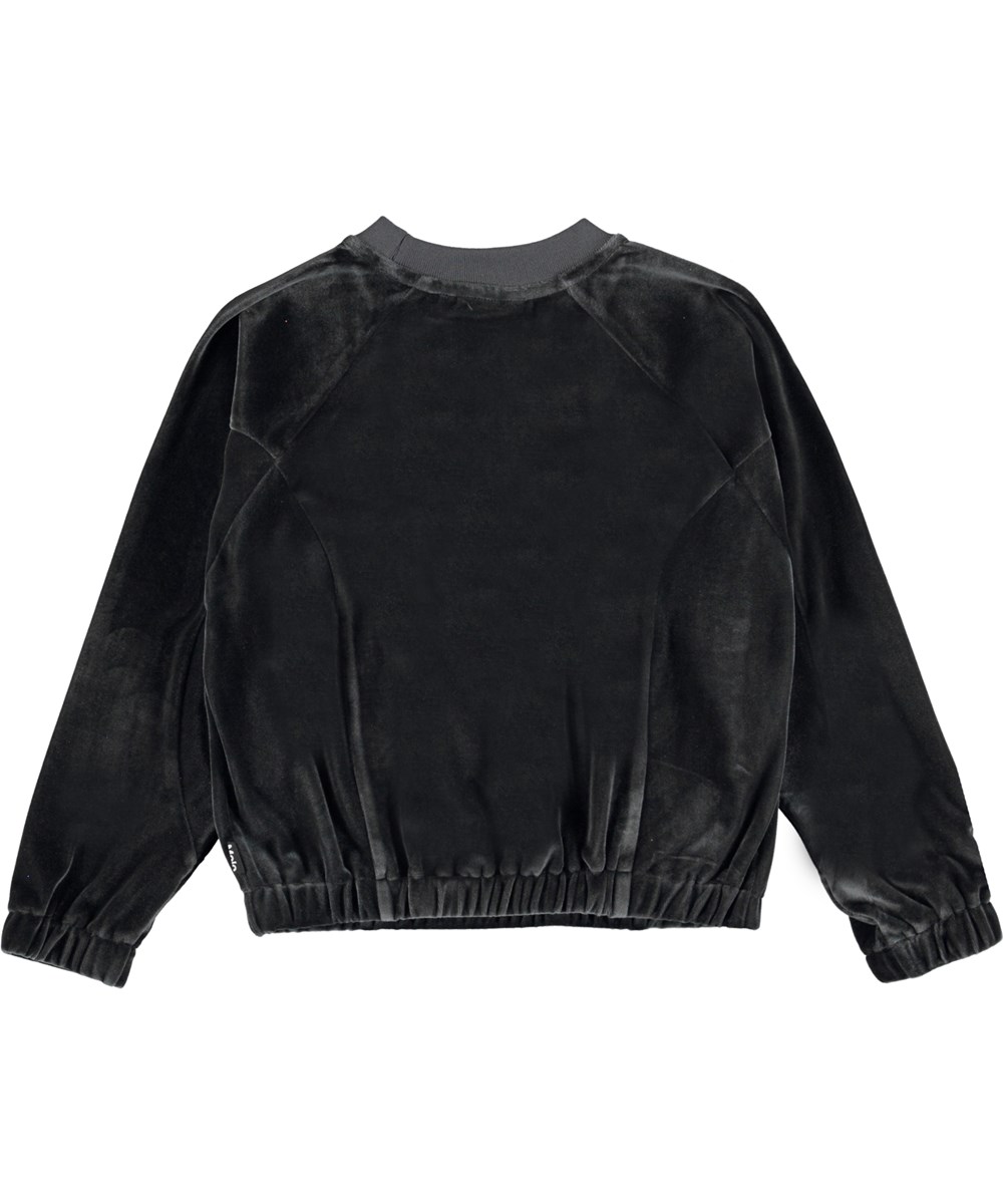 Marion - Space Grey - Mörkgrå sweatshirt i velour.