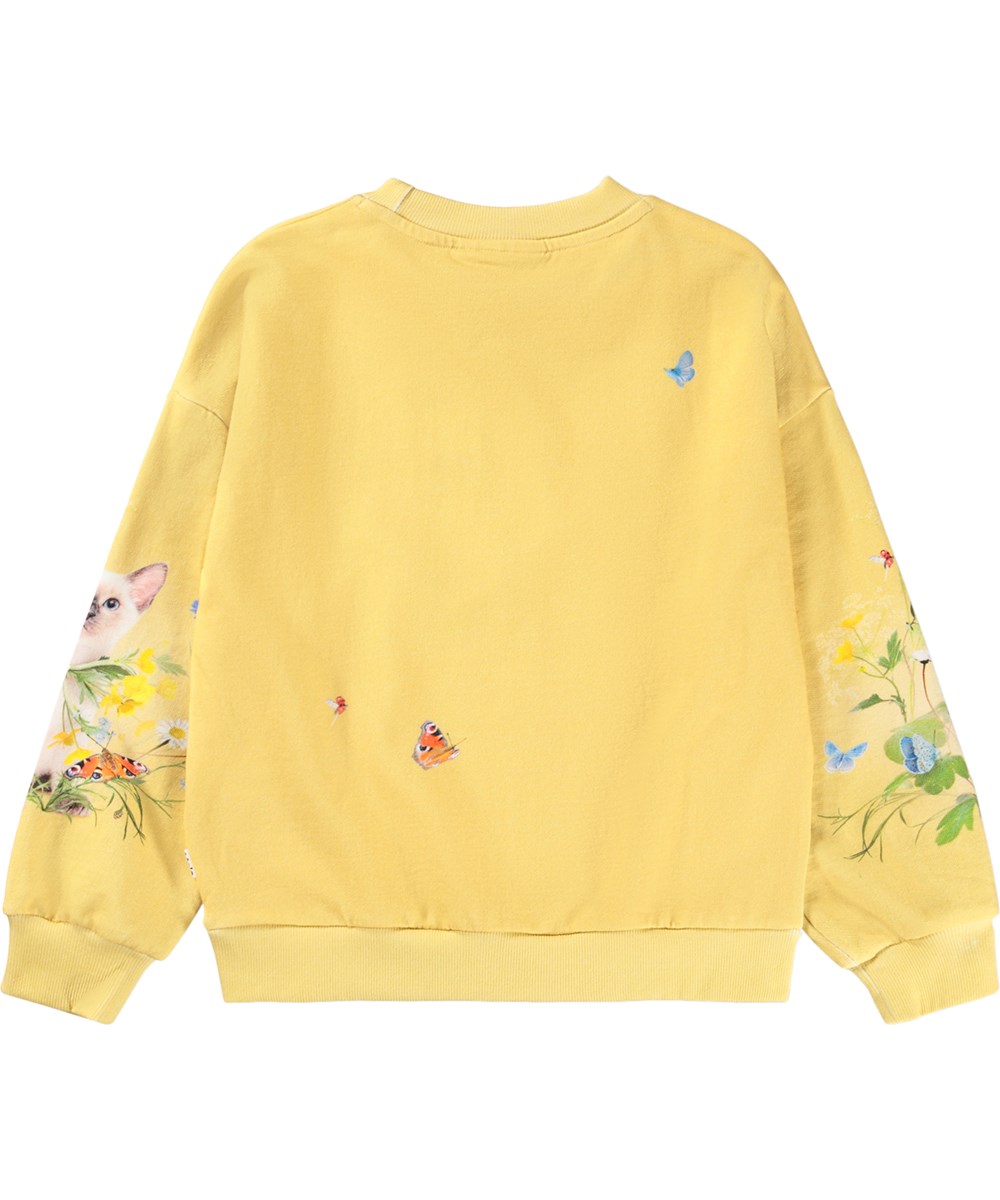 Maxi - Nature Bow - Gul sweatshirt för barn i ekologisk bomull med kattmotiv