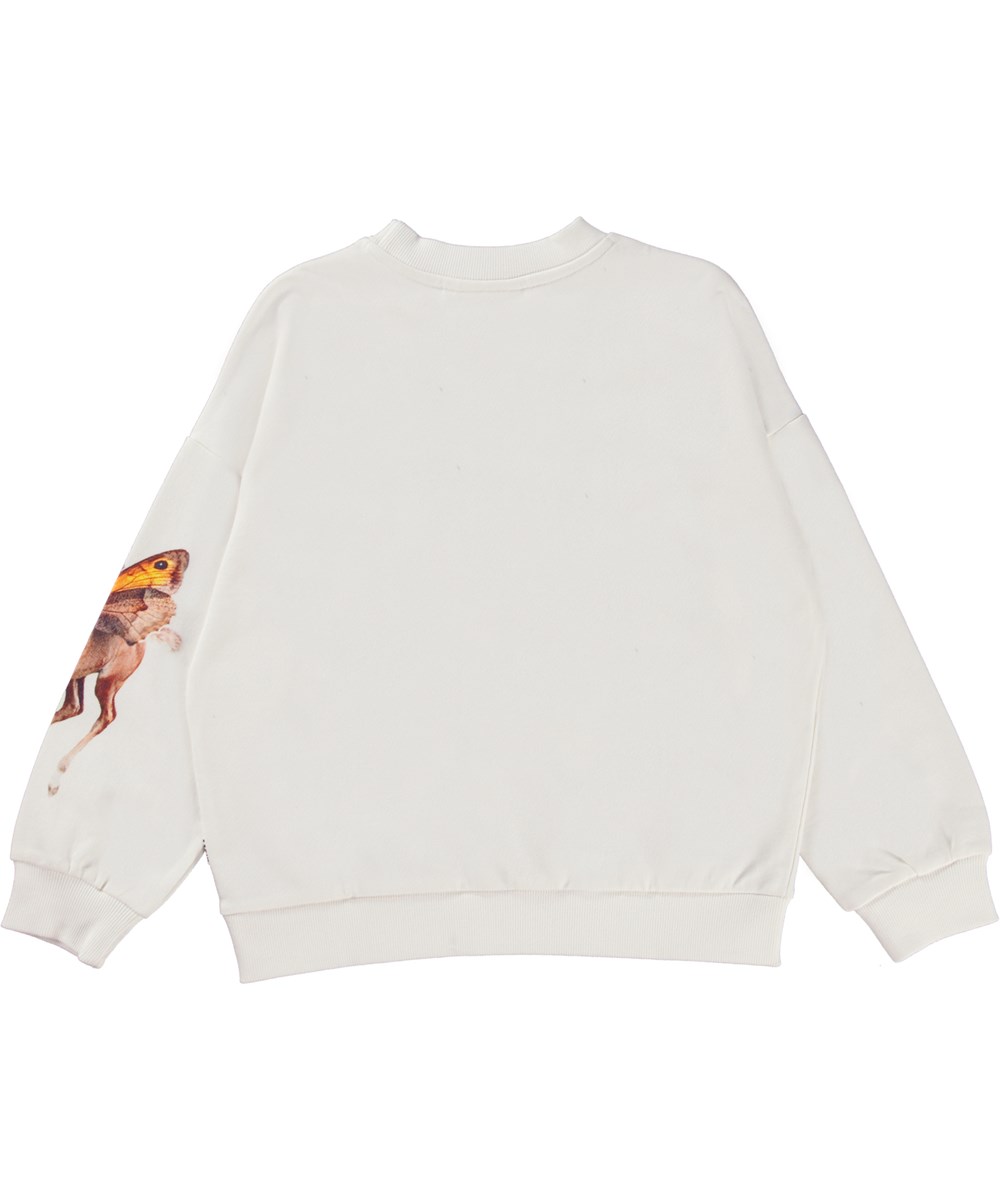 Maxi - Winged Horse - Vit ekologisk sweatshirt med flygande hästar.