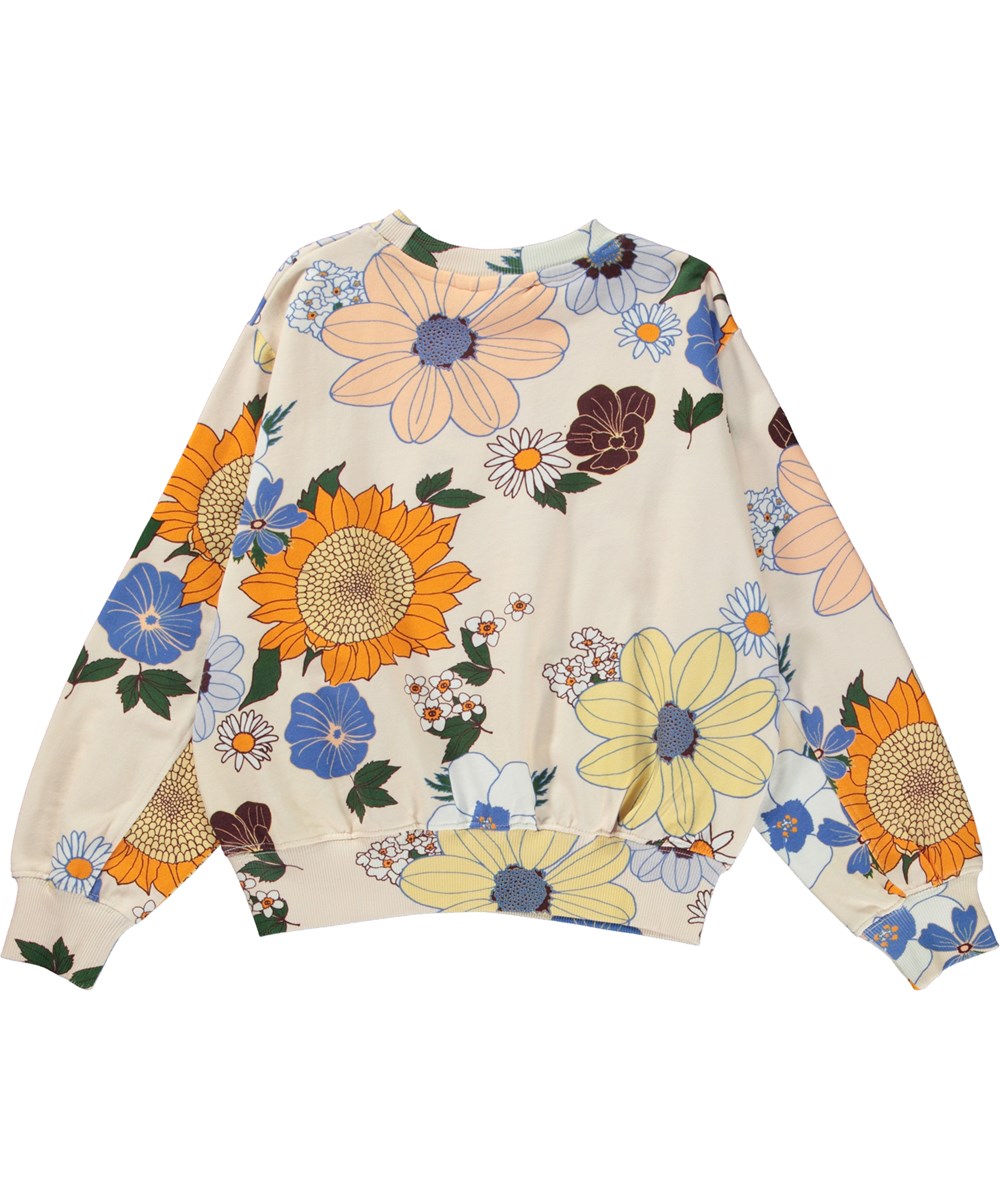 Maxime - Light Retro - Råvit ekologisk sweatshirt med blommigt mönster.