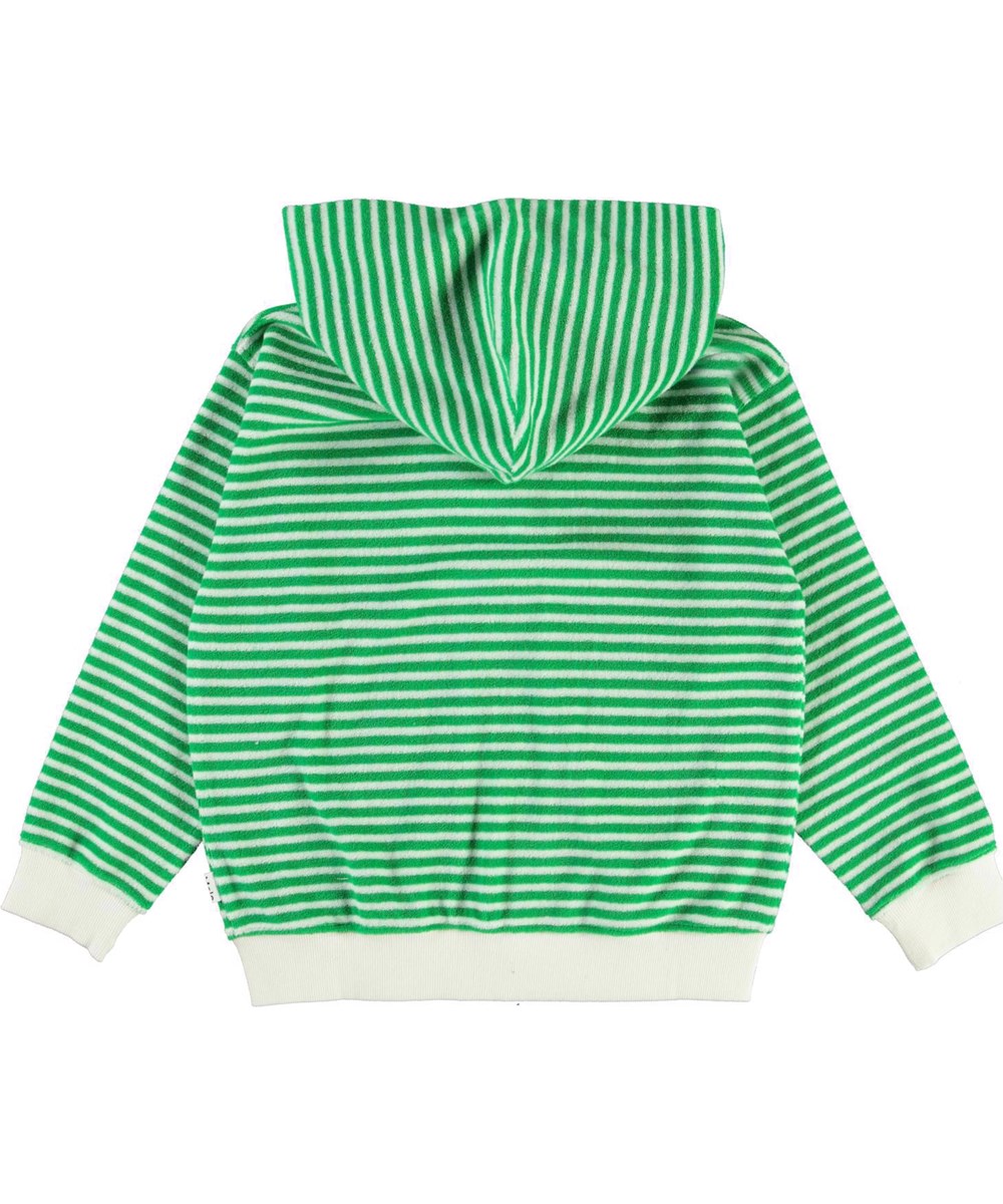 Mel - Fine Green Stripe - Grön- och vitrandig frotté luvtröja.