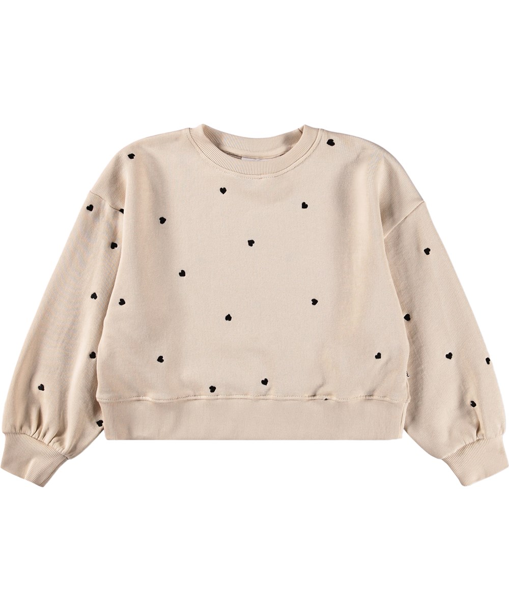 Miki - Confetti_Sand - Beige sweatshirt för barn i ekologisk bomull med broderi