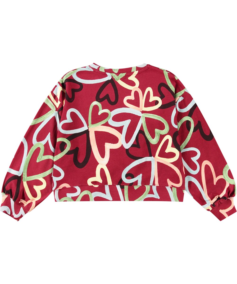 Miki - Flutters Of Love - Bordeaux sweatshirt i ekologisk bomull med hjärttryck.