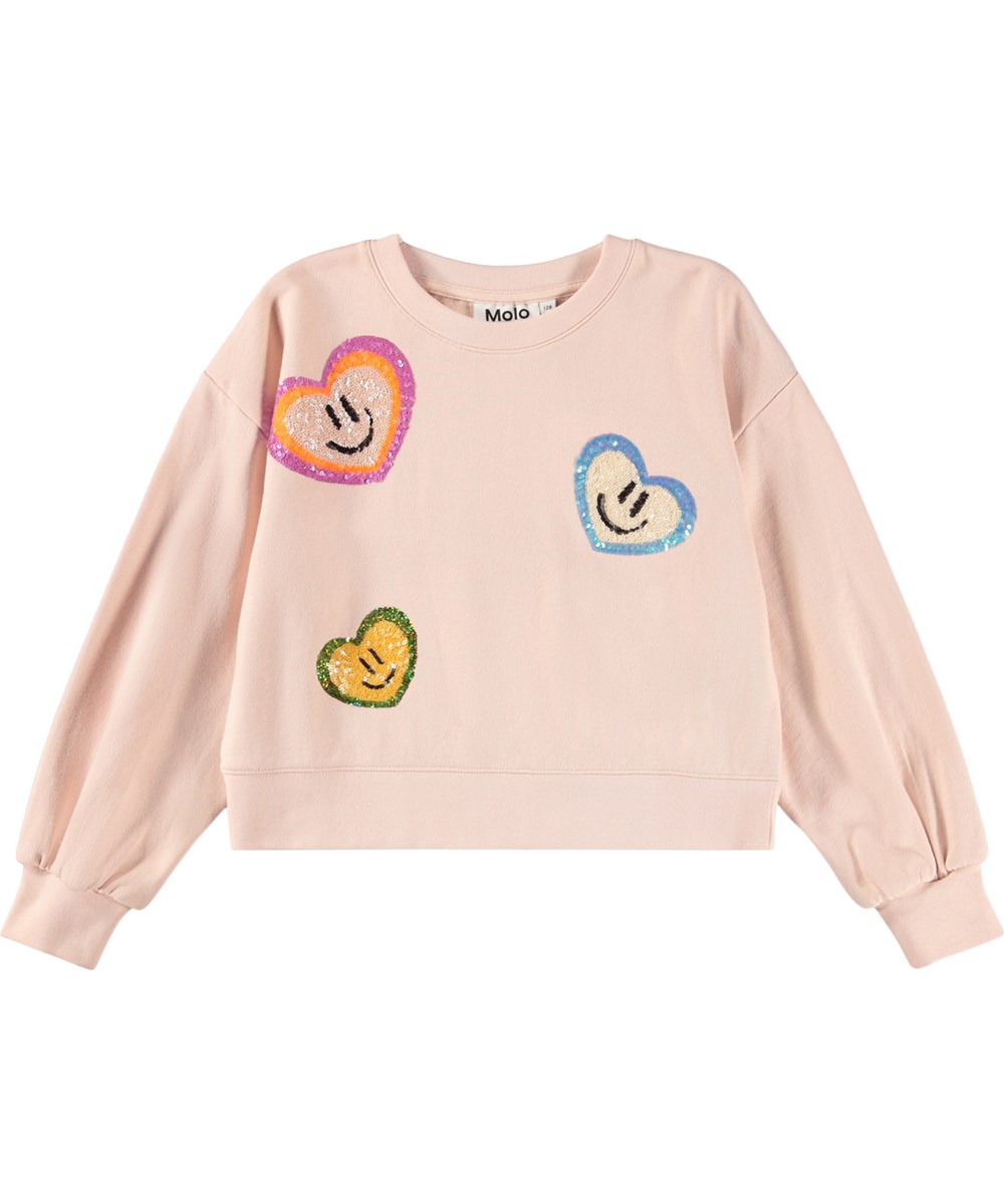 Miki - Petal Blush - Rosa sweatshirt för barn i ekologisk bomull med hjärtbroderi
