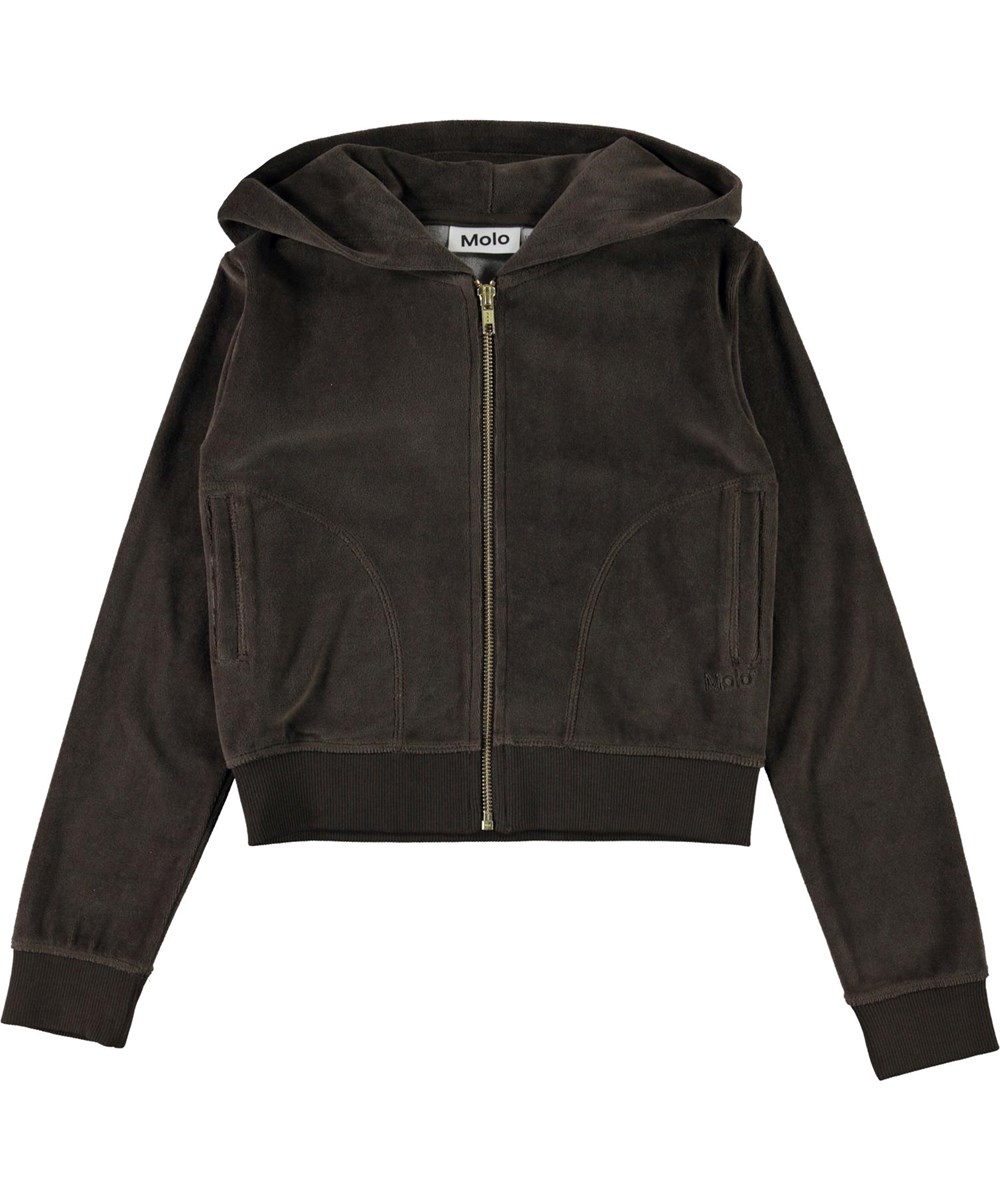 Milla - Deep Brown - Brun velour hoodie