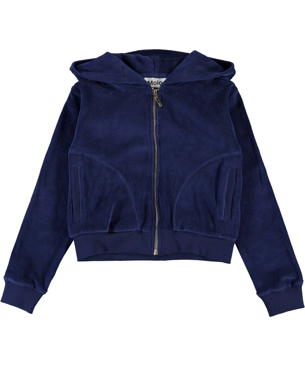 Milla - Ink Blue - Blå hoodie i velour