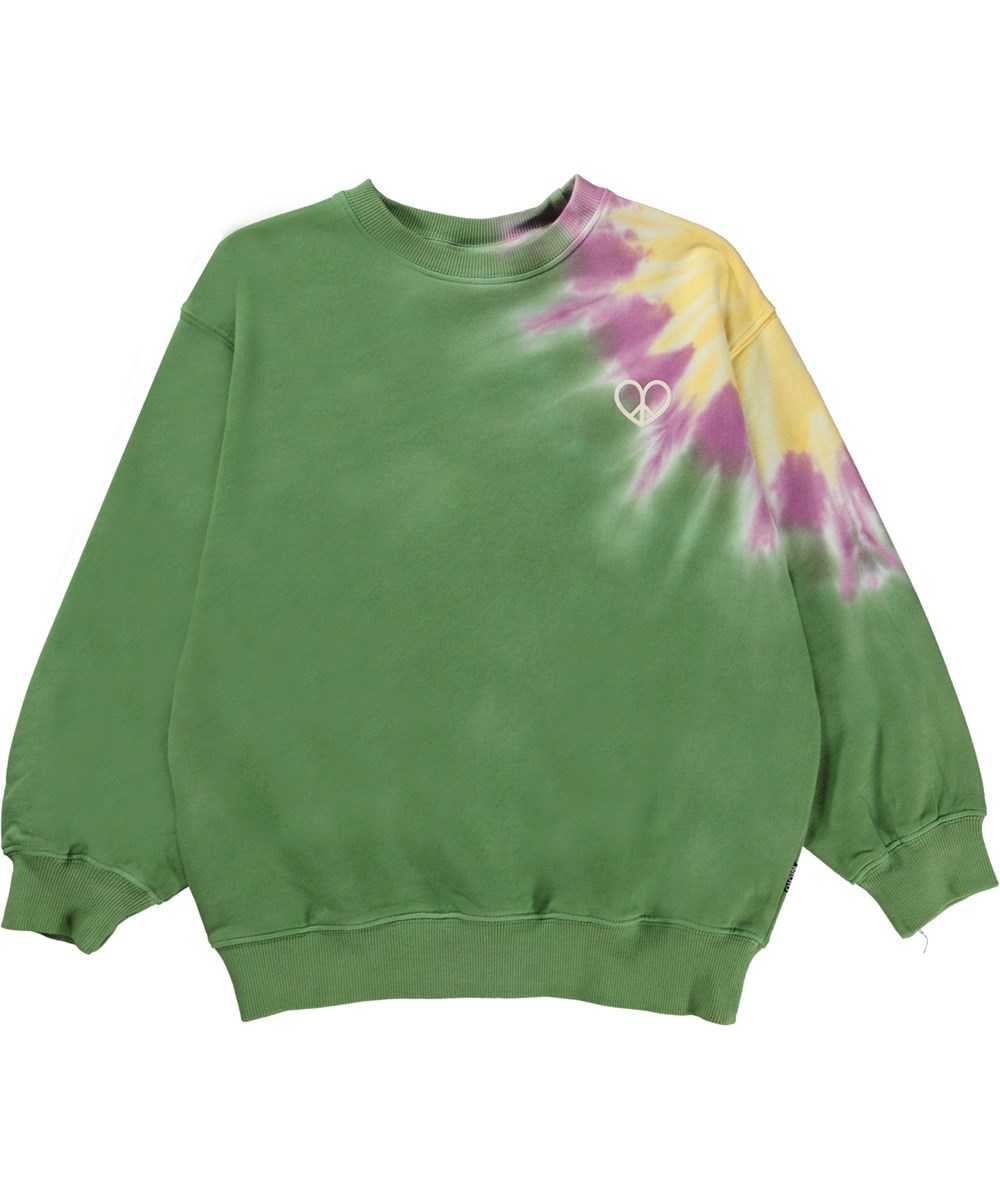 Monti - Floral Tie Dye - Grön ekologisk sweatshirt med tie-dye mönster.