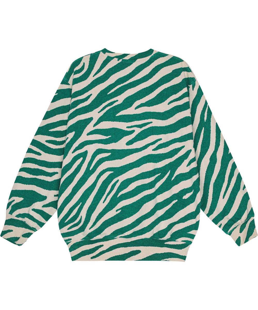 Monti - Zebra Green - Grön och off-white zebrarandig sweatshirt i ekologisk bomull.