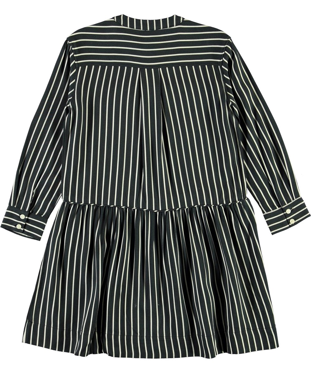 Cacao - Vertical BW Stripe - Blue and white striped shirt dress