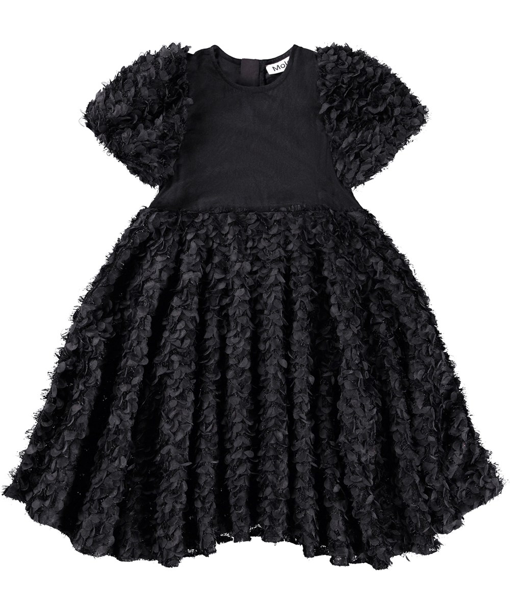 Cadrianna - Black - Short-sleeved black dress for children with lovely details.