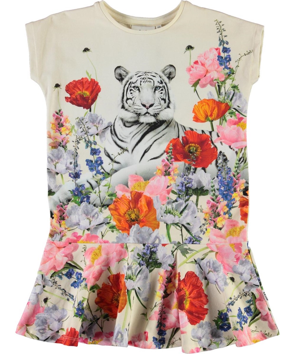 Caeley - Meadow Tiger - Organic dress with tiger and flowers