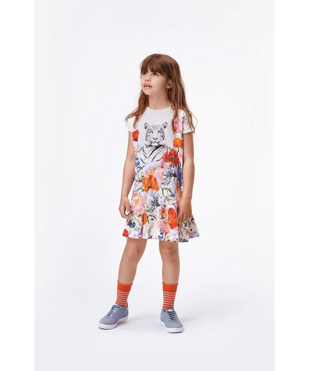 Caeley - Meadow Tiger - Organic dress with tiger and flowers