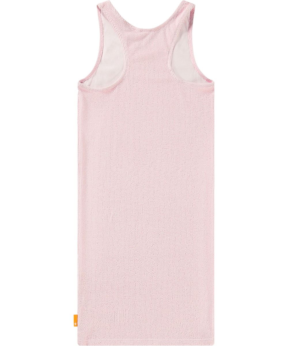Cailey - Pink Glace - Stretchy pink tank top dress for children with texture, wide straps, and round neckline.
