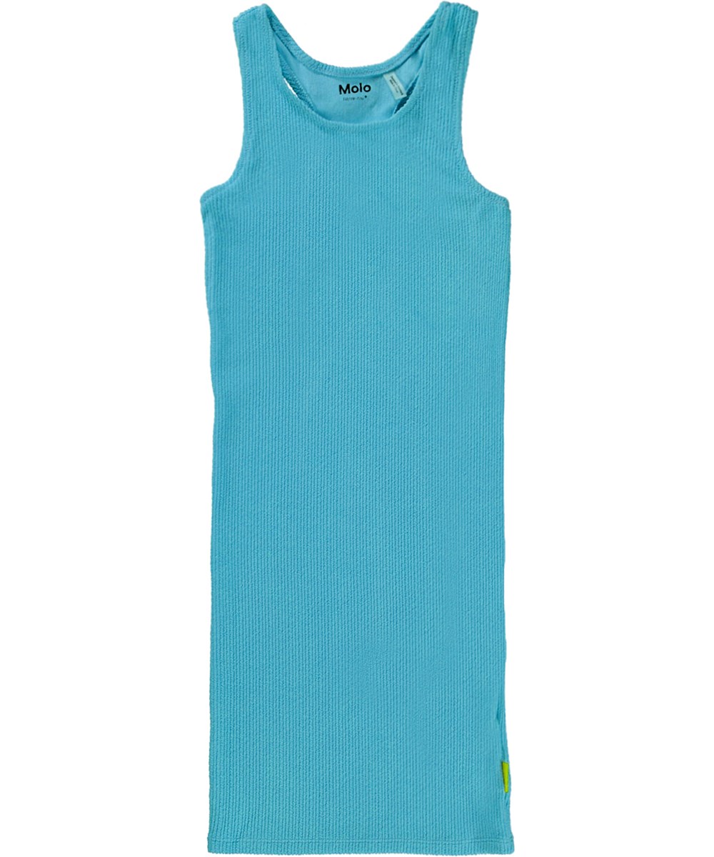 Cailey - Turquoise Sea - Turquoise tank top dress with a wavy, smocked effect