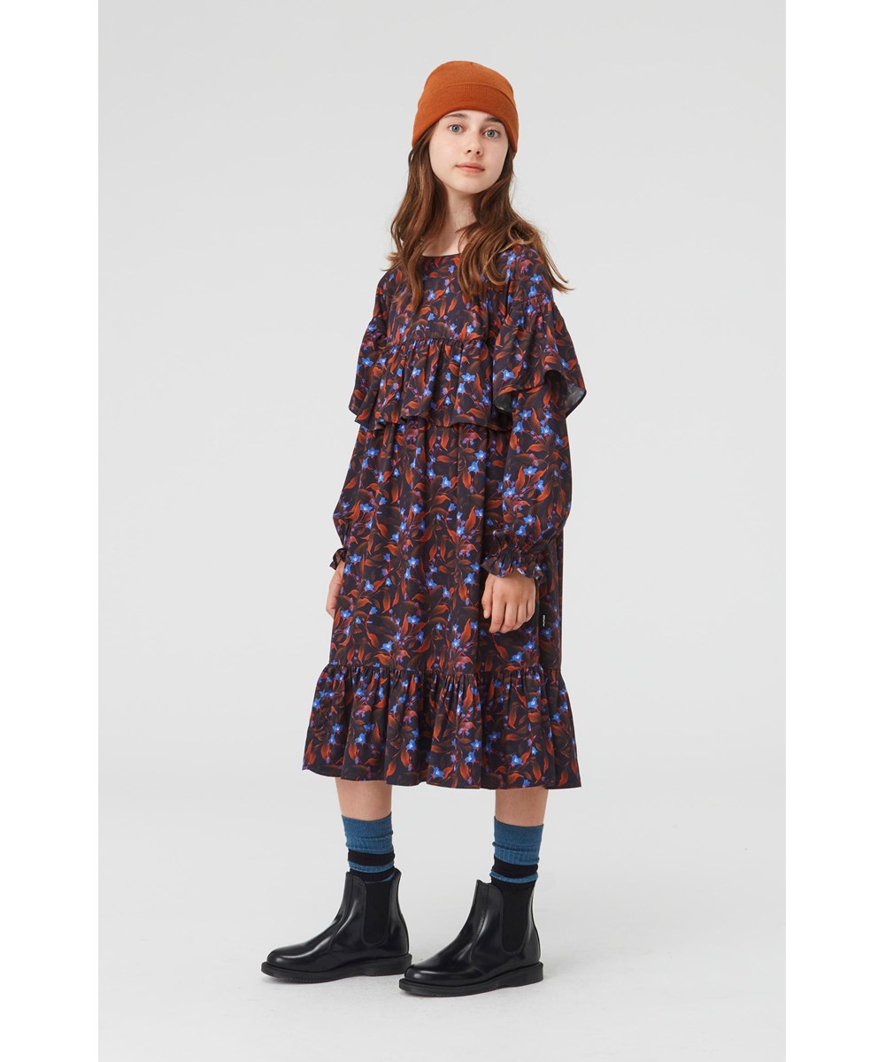 Cailin - Night Bloom - Dress with small flowers and ruffle 