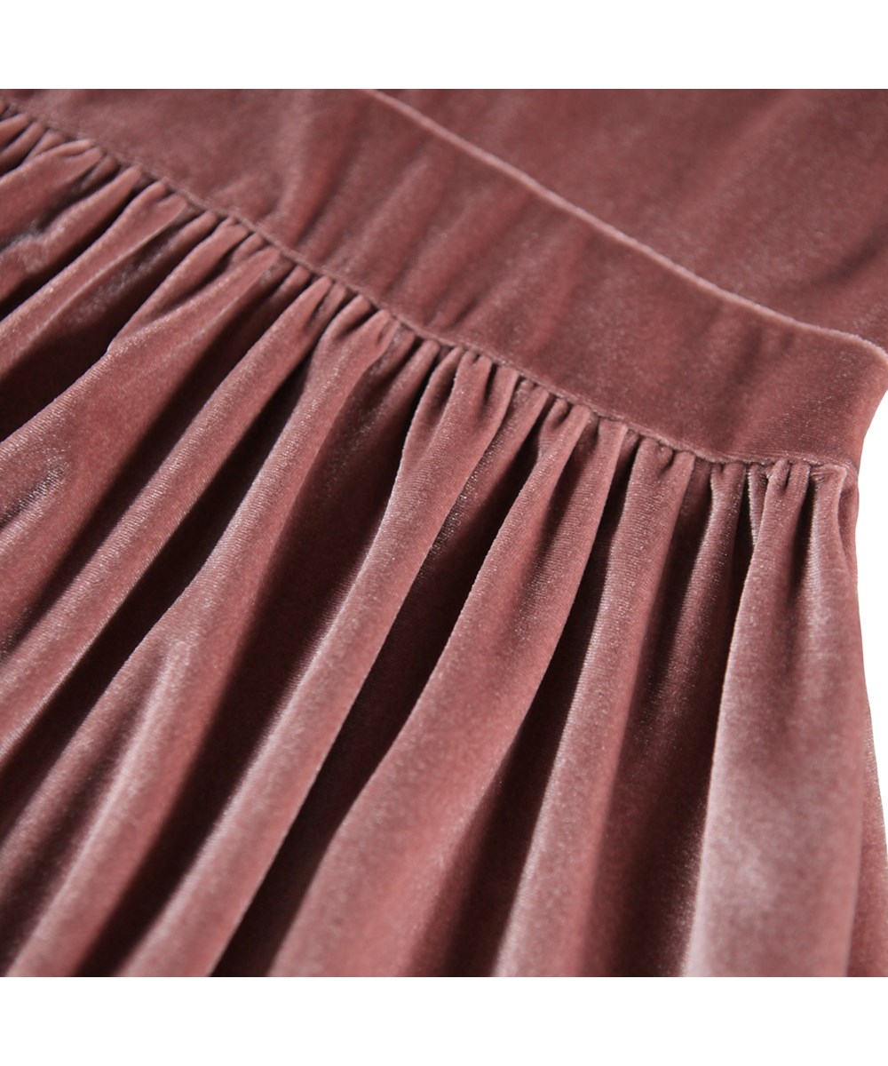 Calanthe - Fox Glove - Knee-length pink dress for children made of velour with a beautiful ruffle skirt.