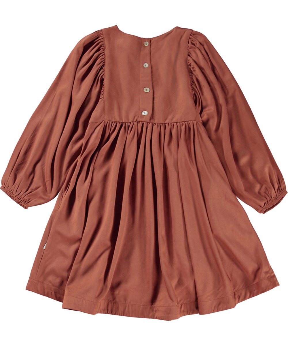 Caly - Terracotta - Red brown long sleeve dress with pockets